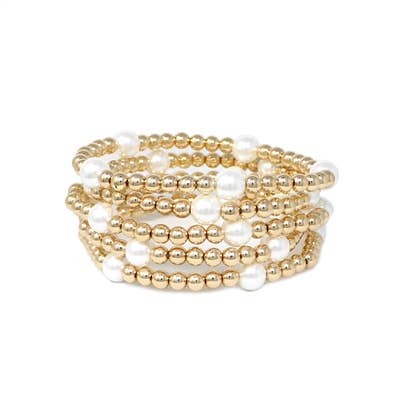Gold Beaded and Pearl Stretch Bracelets