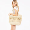 Woven Straw Tote Bag With Ruffle Detail