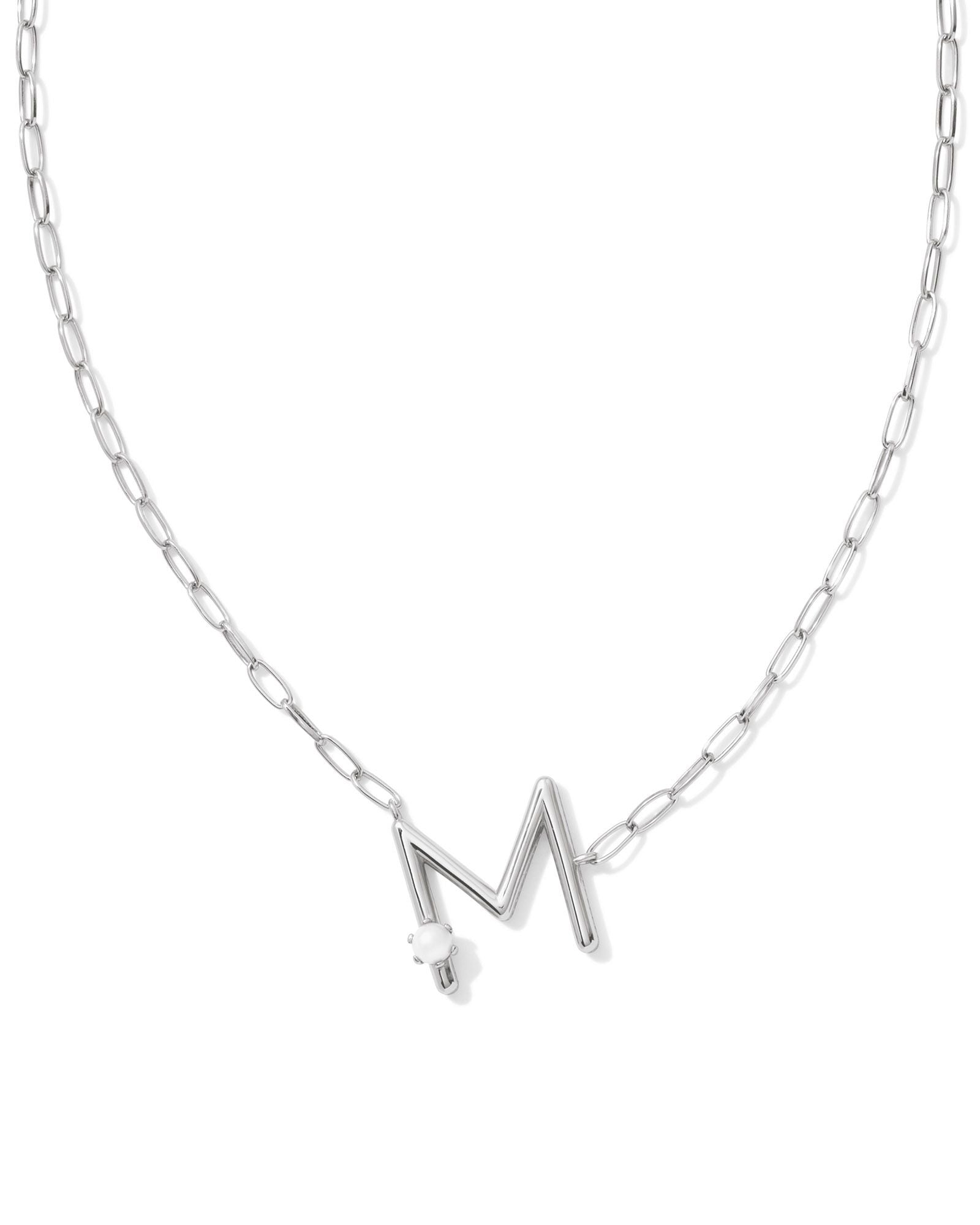 Pearl Letter M Silver Pendant Necklace