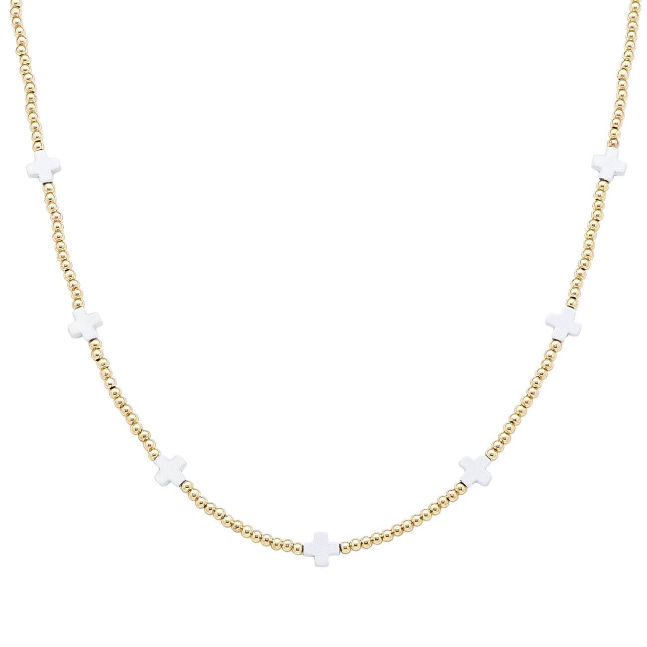 Gold Beaded with White Cross Necklace