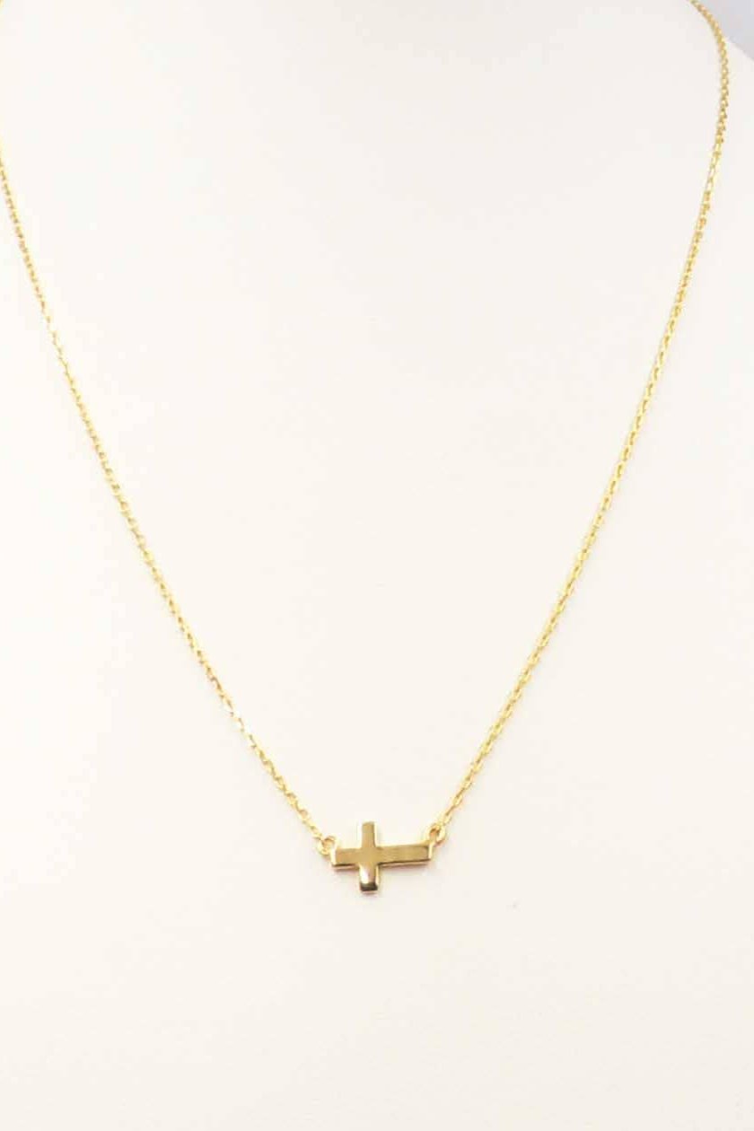 Gold Chain with Small Sideways Gold Cross 16"-18" Necklace