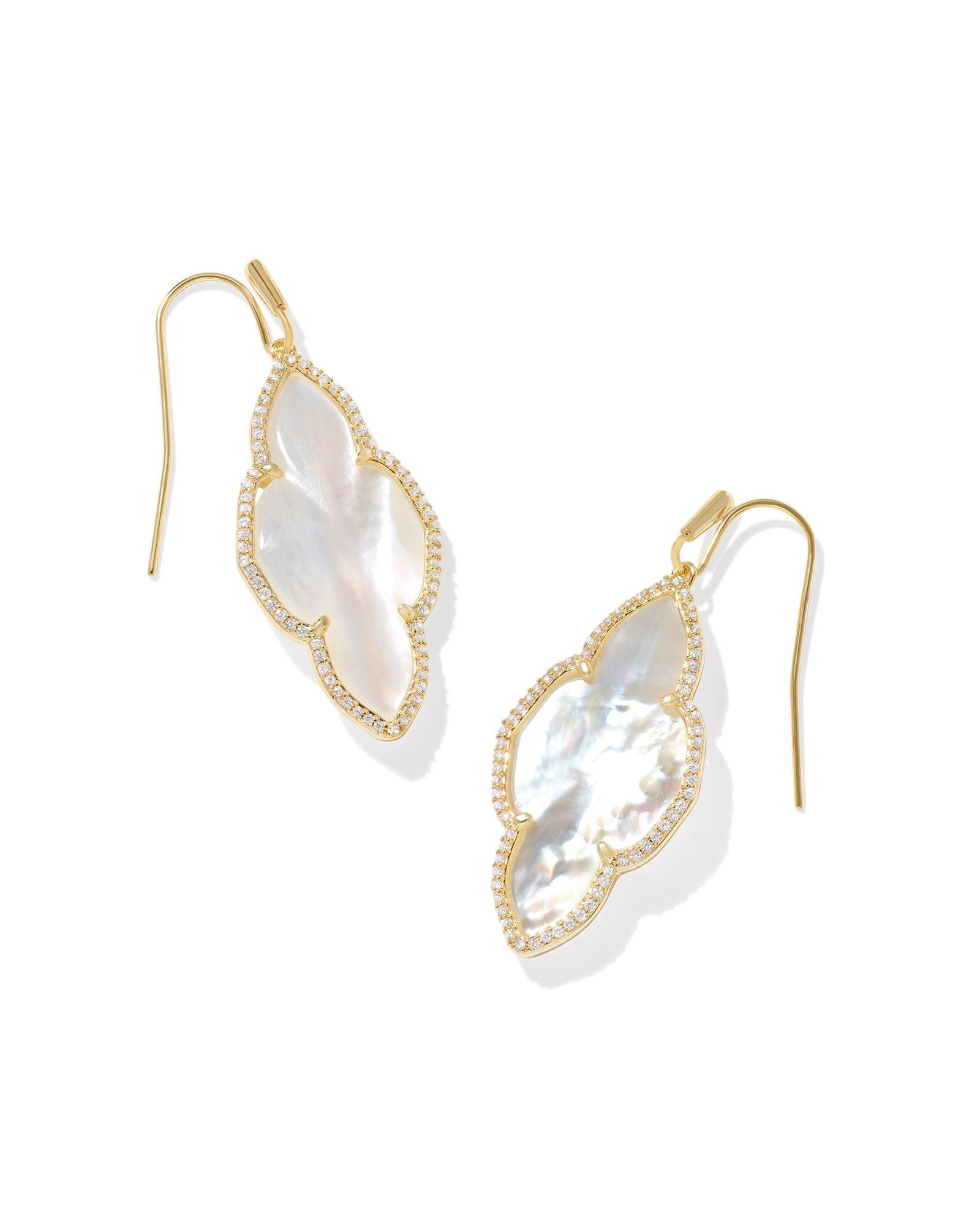 Abbie Pave Drop Earrings Gold Ivory Mother of Pearl