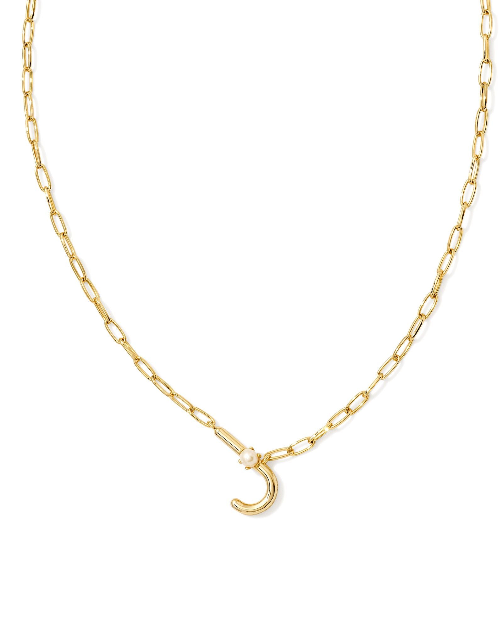 Pearl Letter J Gold Pendant Necklace