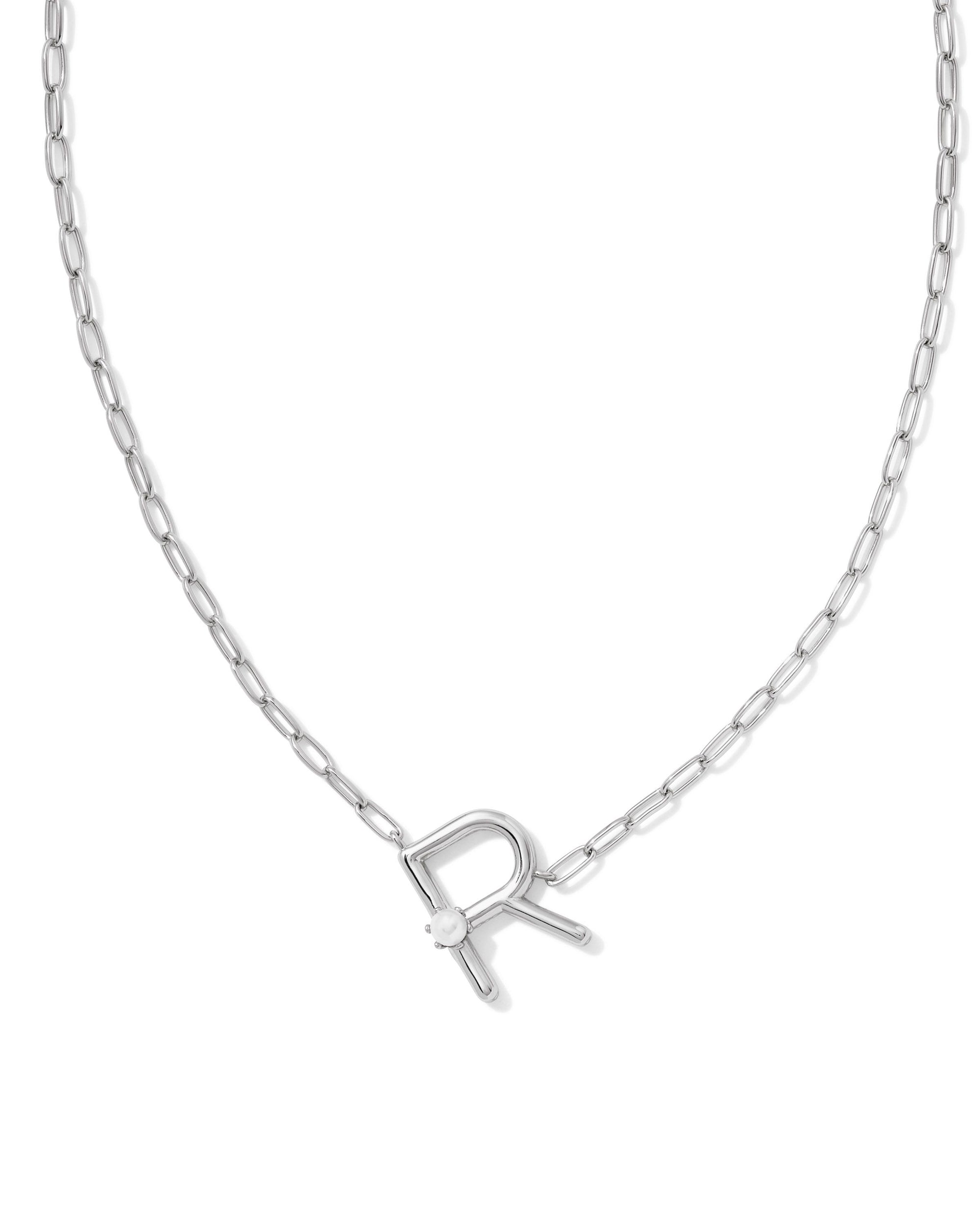 Pearl Letter R Silver Pendant Necklace