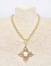 Worn Gold Chain with Pearl and Filigree Charm 16&quot;-18&quot; Necklace