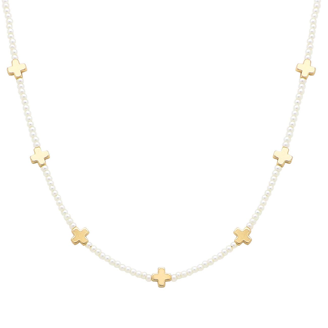 Pearl with Gold Cross 16"-18" Necklace