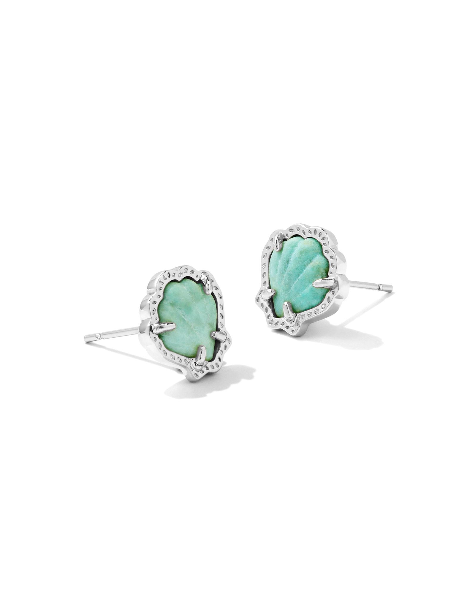 Brynne Silver Shell Stud Earrings Sea Green Crysocolla