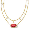 Elisa Pearl Multi Strand Necklace Gold Bronze Veined Red And Fuchsia Magnesite
