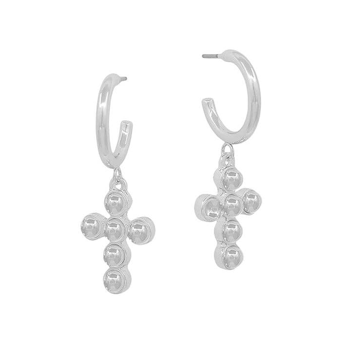 Silver Studded Cross Earrings