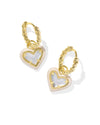 Ari Heart Gold Enamel Mother of Pearl Huggie Earrings