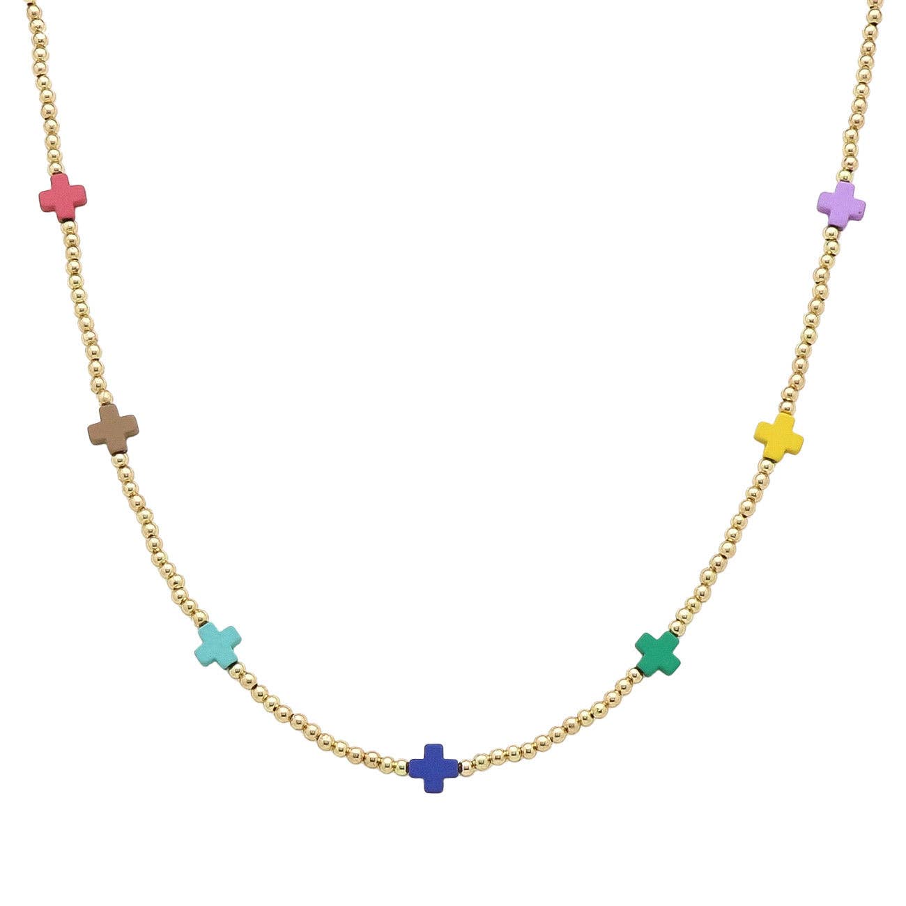 Gold Beaded with Multi Cross 16"-18" Necklace