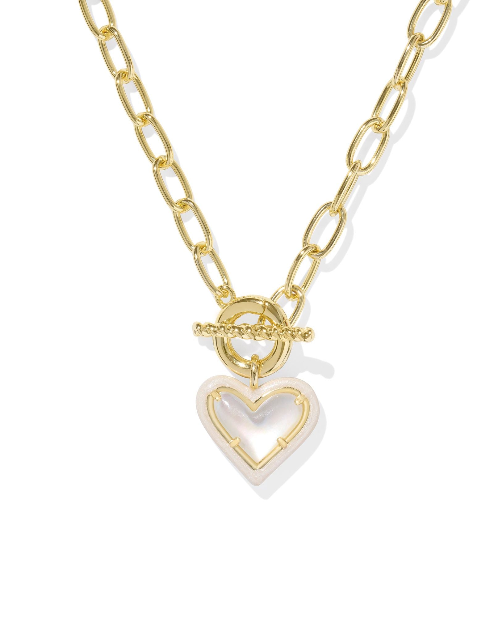 Ari Heart Gold Mother of Pearl Enamel Chain Necklace