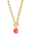 Daphne Gold Link and Chain Necklace in Coral Mother of Pearl