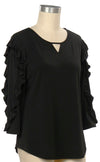 Black 3/4 Ruffle Sleeve Top