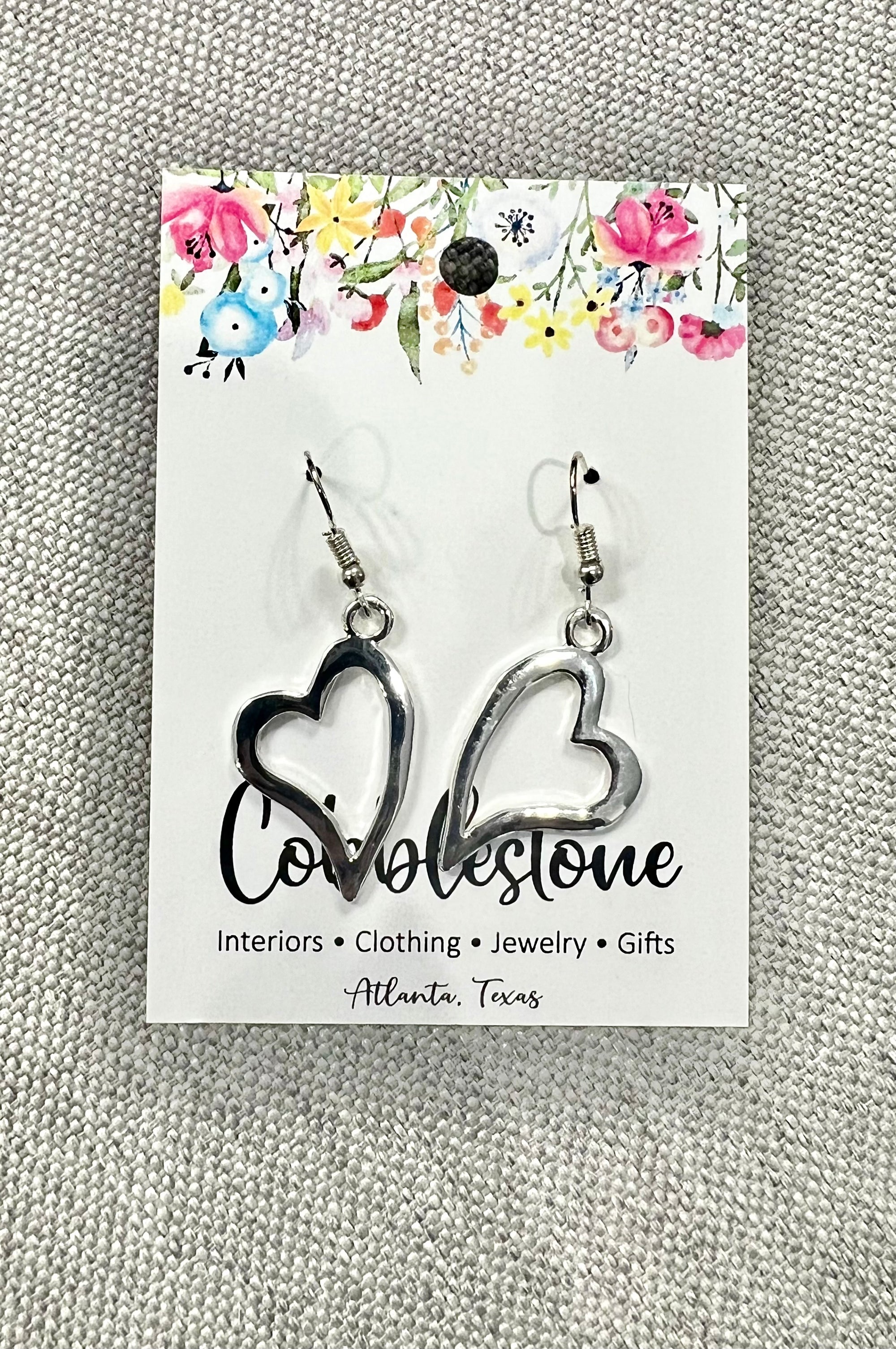 Silver Drop Heart Earrings