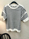 Black and Off White Short Sleeved Sweater