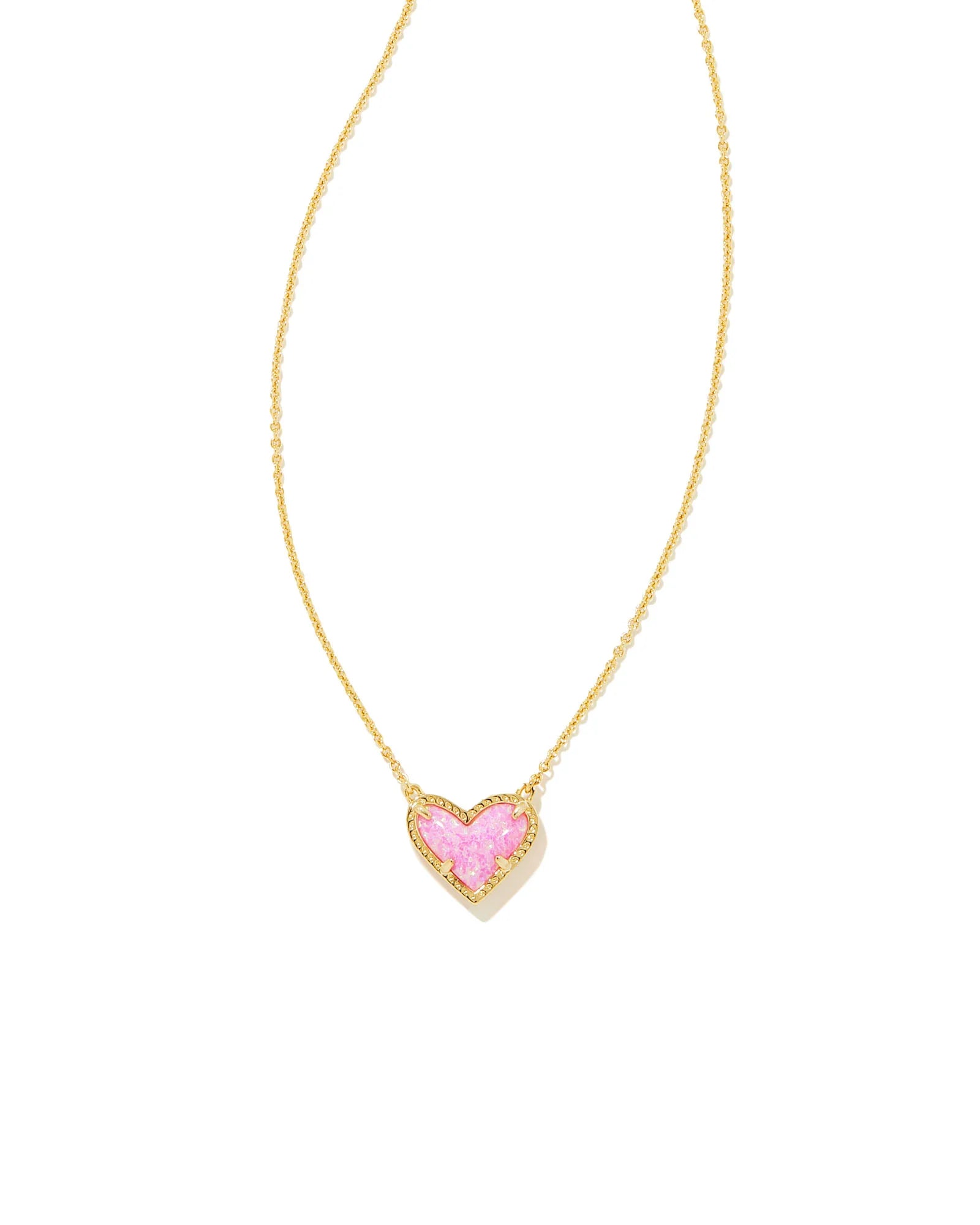 Ari Heart Gold Short Pendant Necklace Bubblegum Pink Kyocera Opal