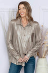 Taupe Satin Button Top