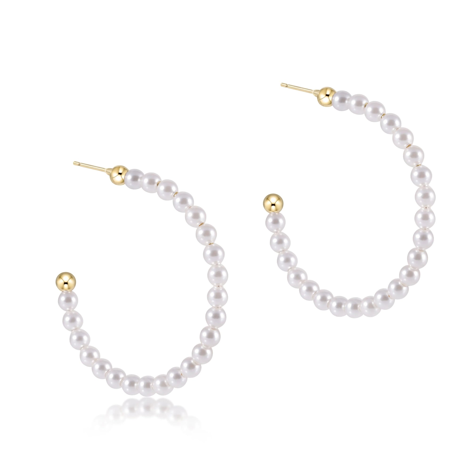 Beaded Pearl 1.25" Hoop Earrings - 3MM