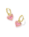 Ari Heart Gold Pink Enamel Huggie Earrings