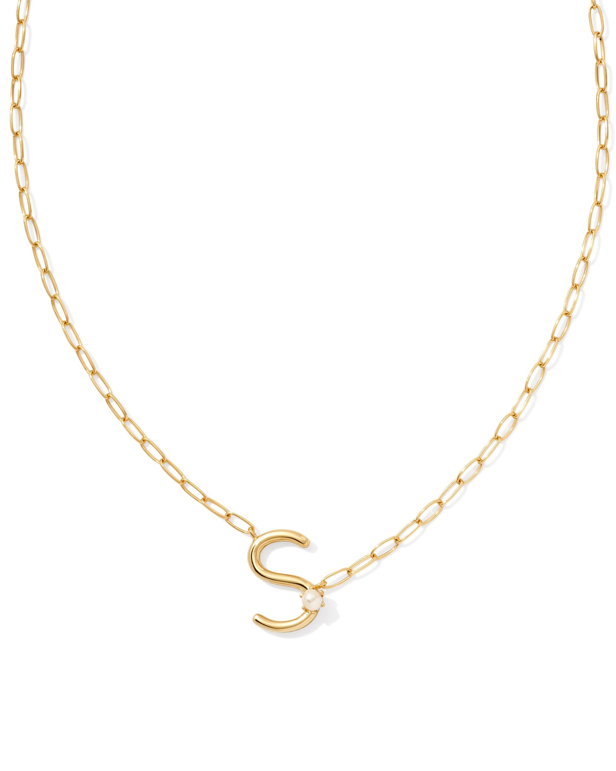 Pearl Letter S Gold Pendant Necklace