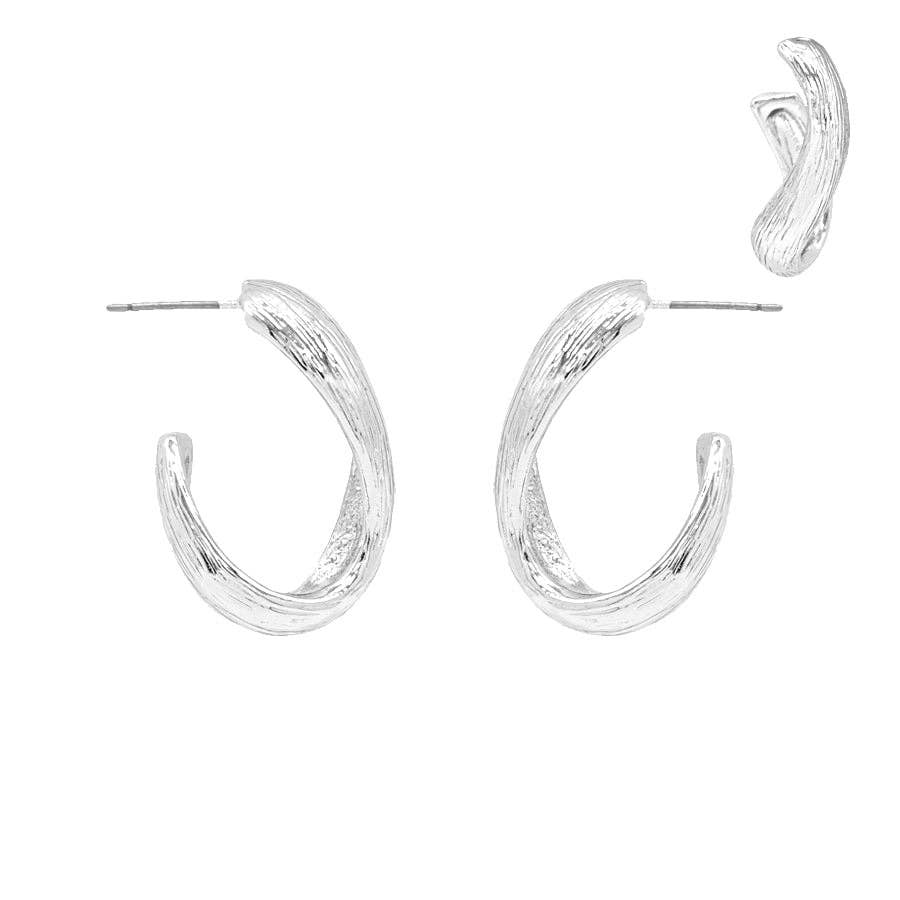 Textured Oval Silver Hoop Earrings