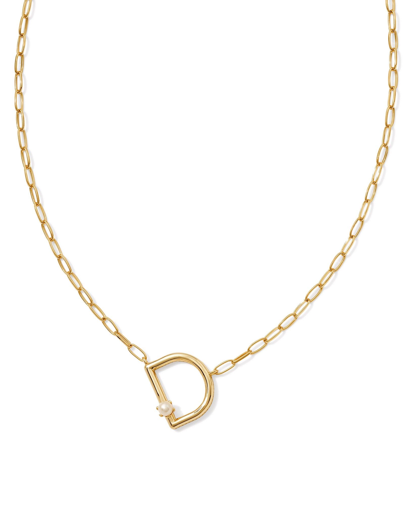 Pearl Letter D Gold Pendant Necklace