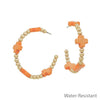 Water Resistant Gold Beaded and Orange Cross Shape 2&quot; Earring