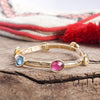 Jeweled Golden Bangle - with Faceted glass oval colorful jewels: Hot Pink