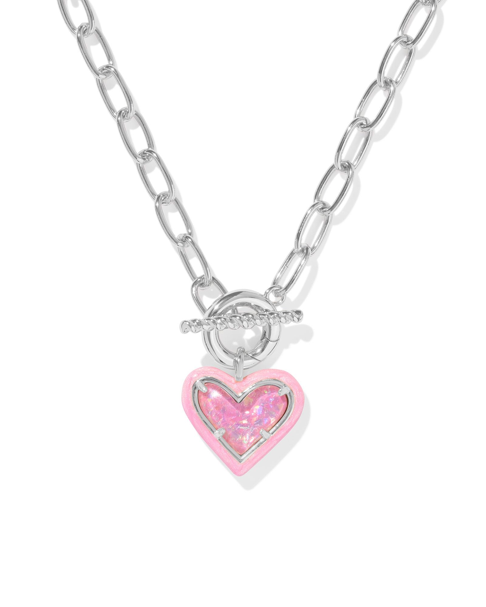 Ari Heart Silver Pink Enamel Chain Necklace