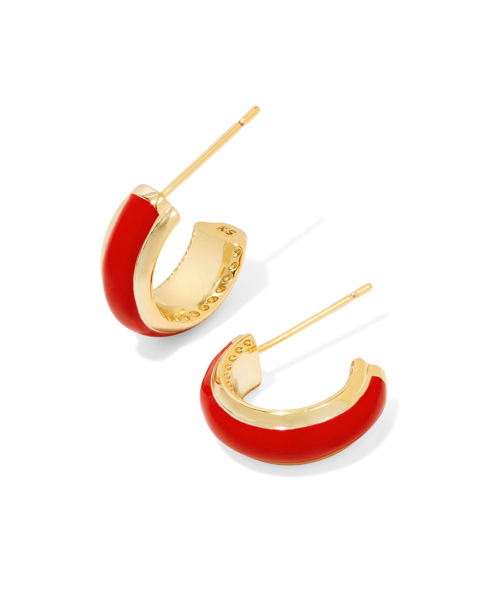 Ainsley Gold Red Enamel Huggie Earrings