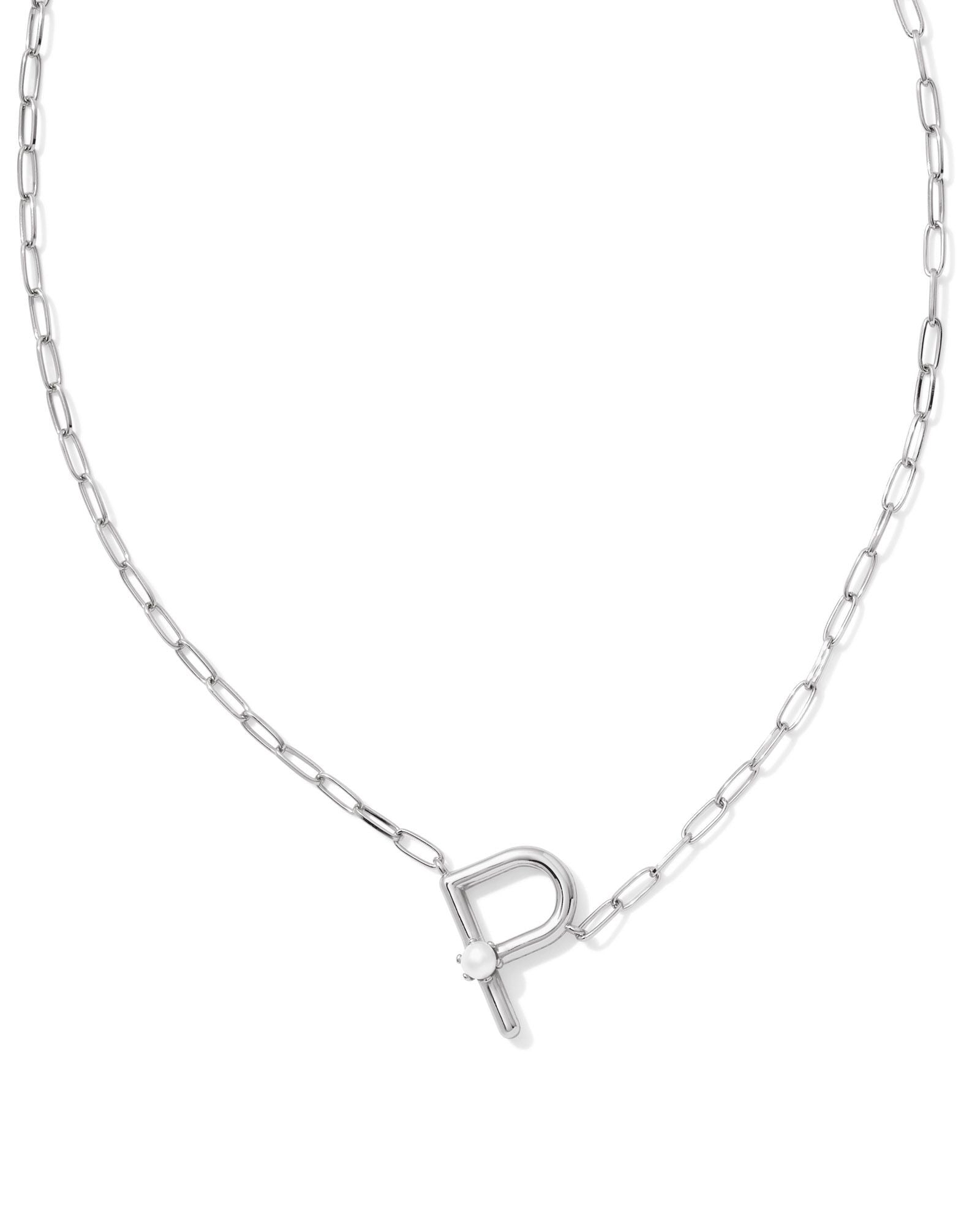 Pearl Letter P Silver Pendant Necklace