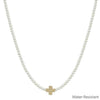 Water Resistant Gold Cross with Pearls 16&quot;-18&quot; Necklace