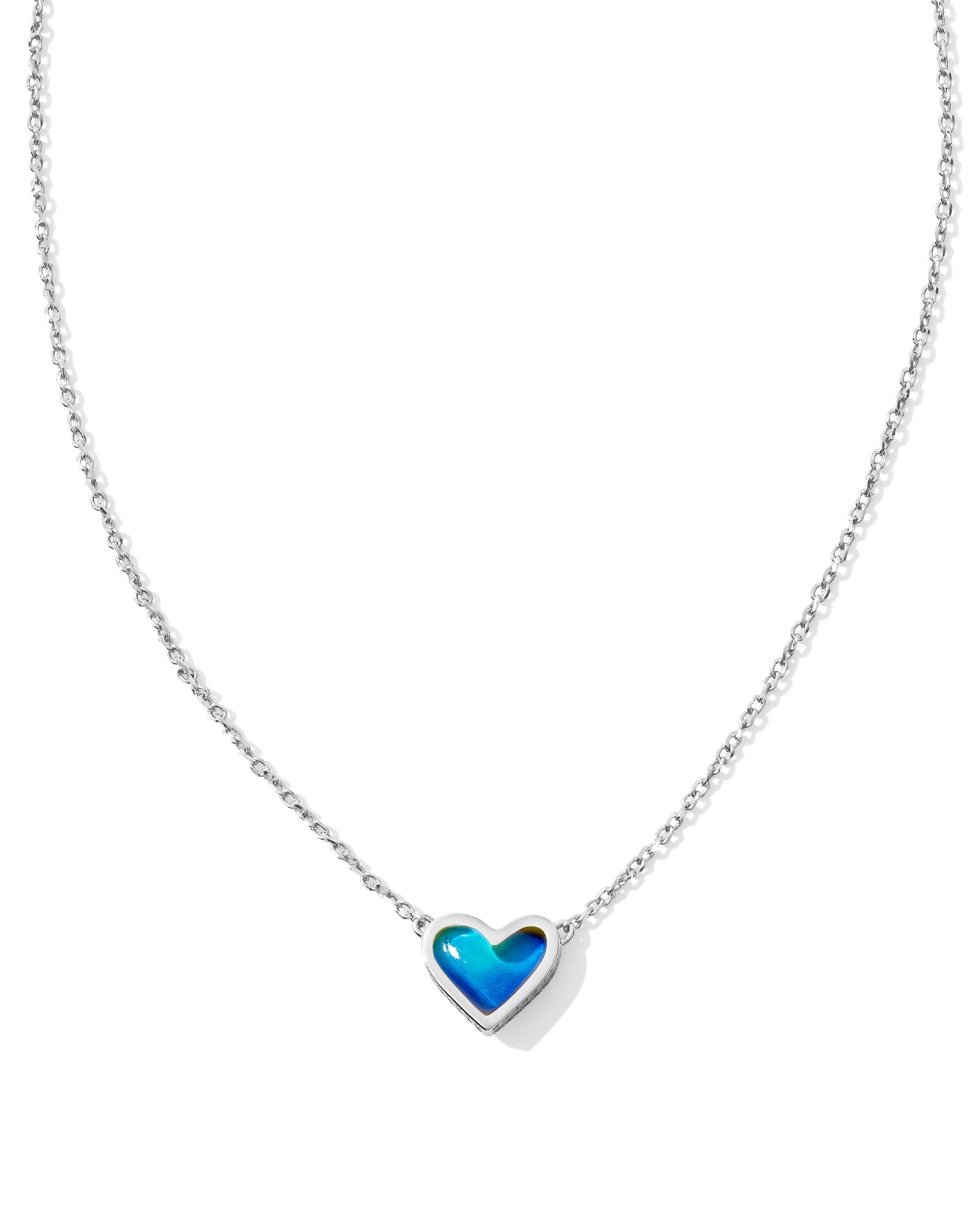 Framed Ari Heart Silver Mood Stone Short Pendant Necklace