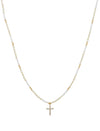 Gold Beaded Chain with Small Rhinestone Cross 16&quot;-18&quot; Necklace