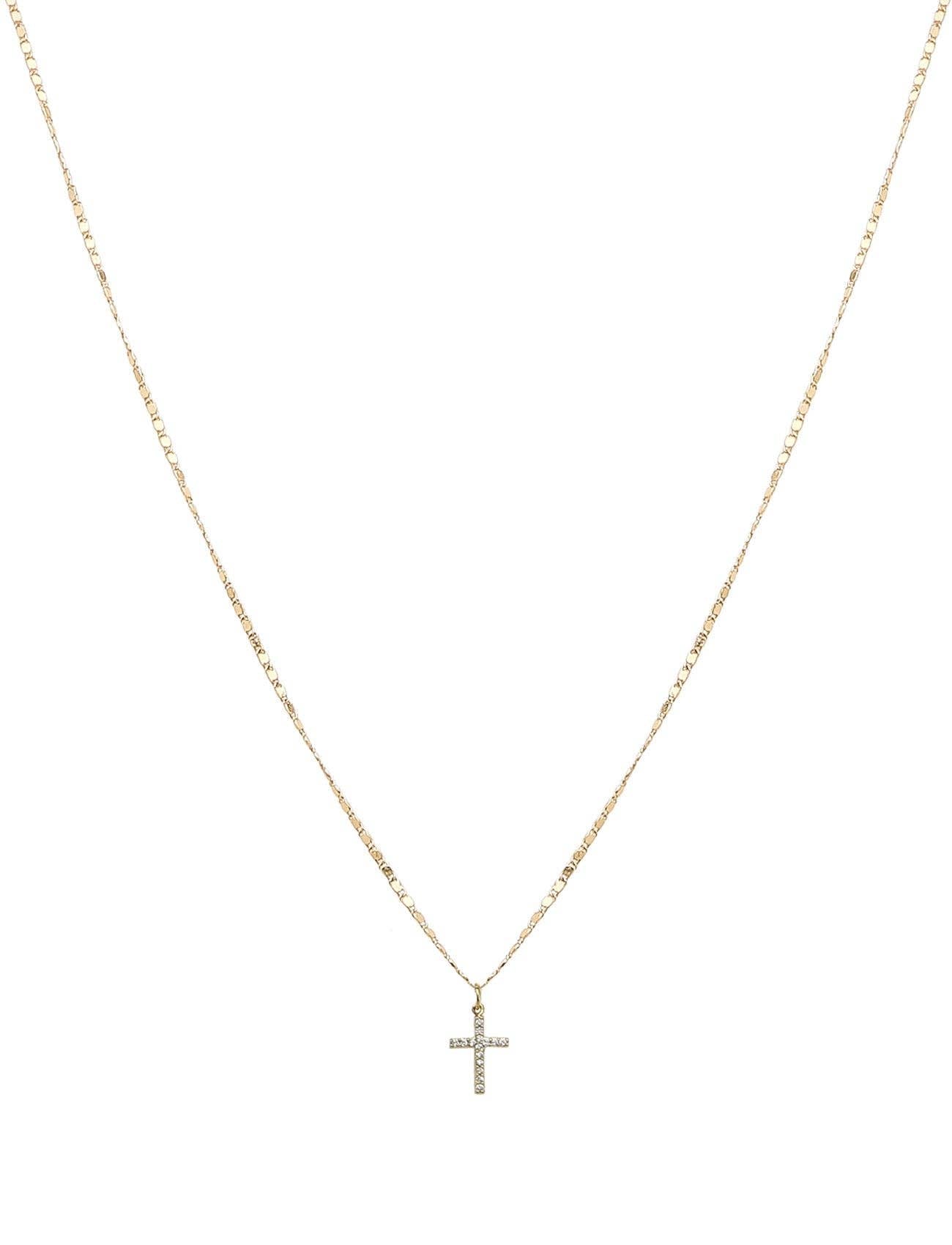 Gold Chain with Thin Gold Rhinestone Cross 16"-18" Necklace