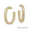 Water Resistant Gold Oval 1.5&quot; Hoop Earring