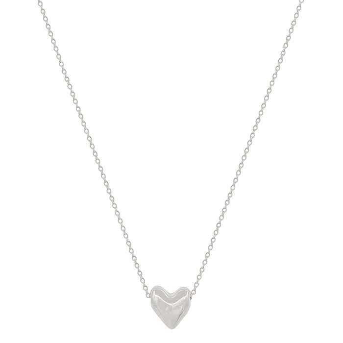 Silver Puffy Heart Charm on 16"-18" Necklace