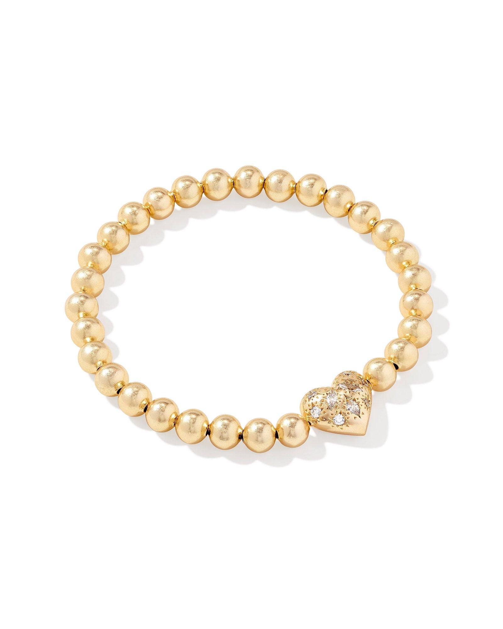 Holland Gold Beaded Heart Stretch Bracelet White Crystal