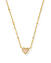 Mini Ari Heart Gold Satellite Short Pendant Necklace in Rose Quartz