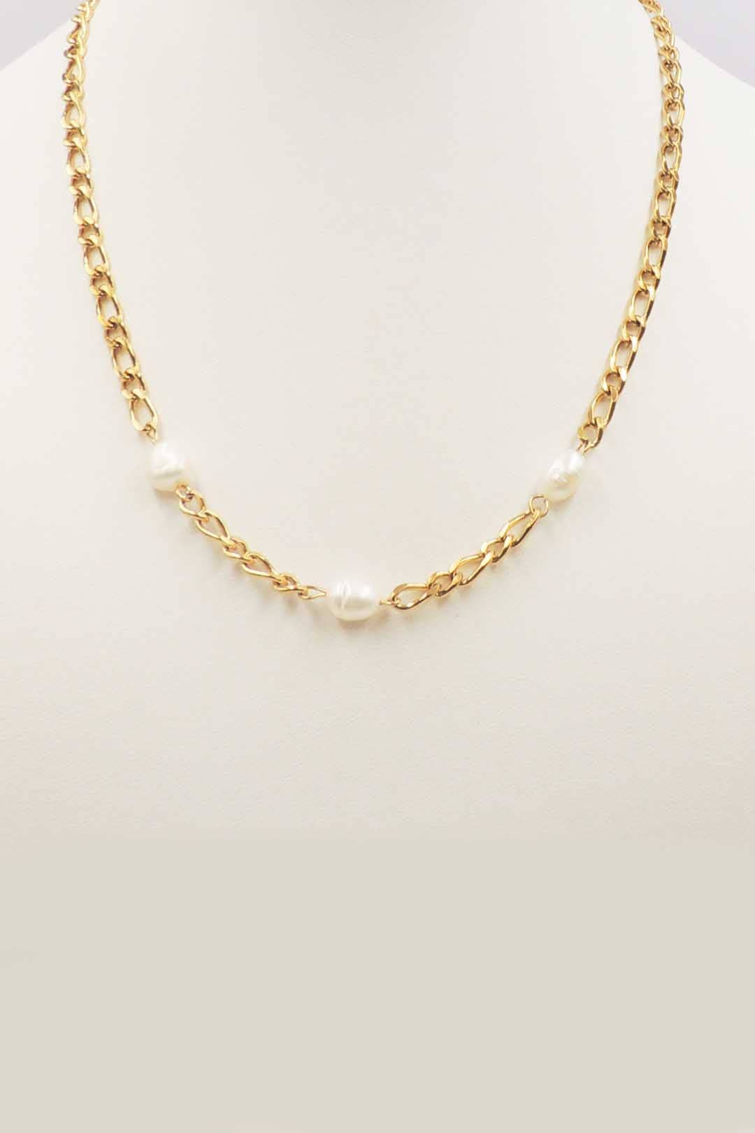 Stainless Steel Gold Chain with Freshwater Pearl 16"-18" Necklace