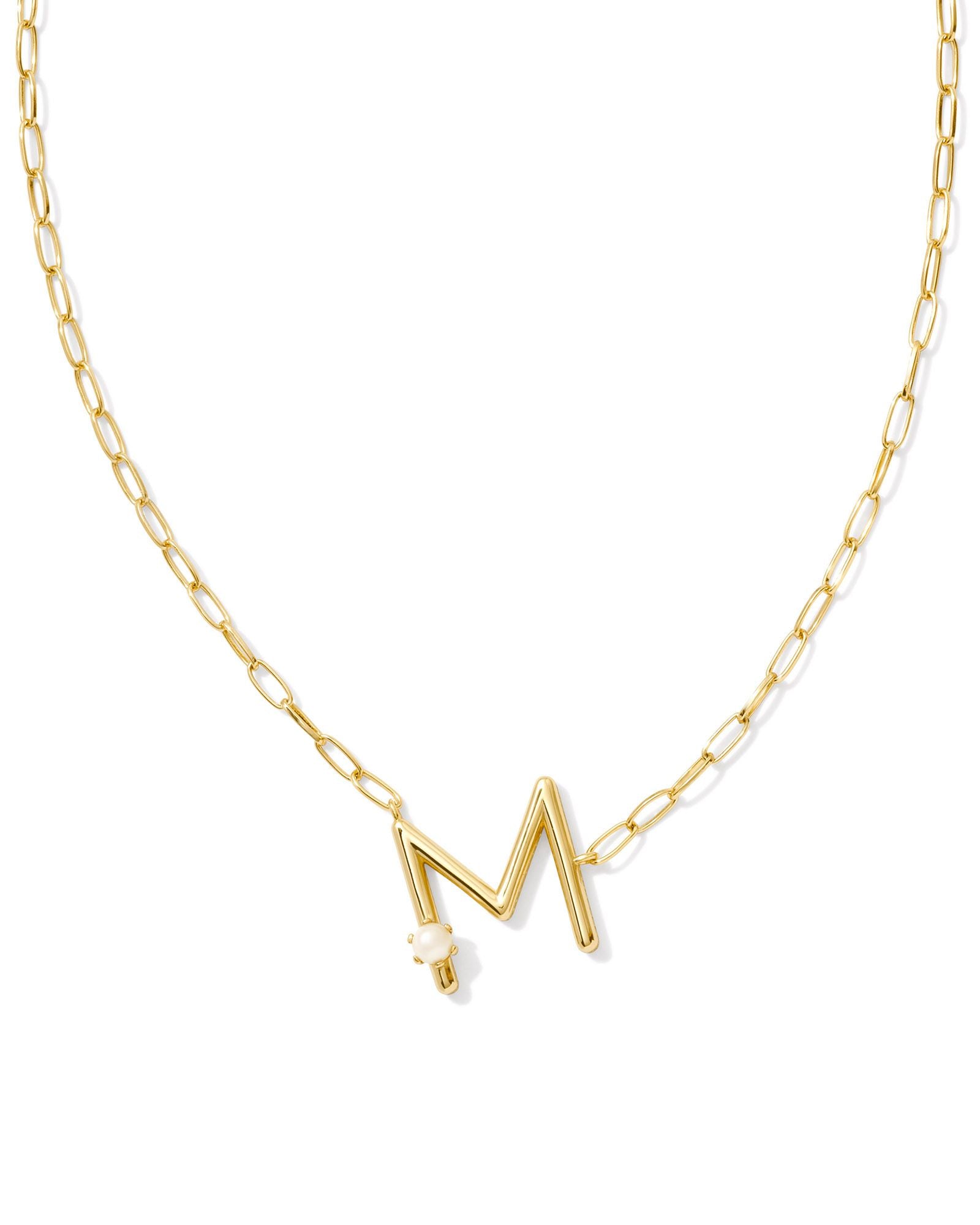 Pearl Letter M Gold Pendant Necklace