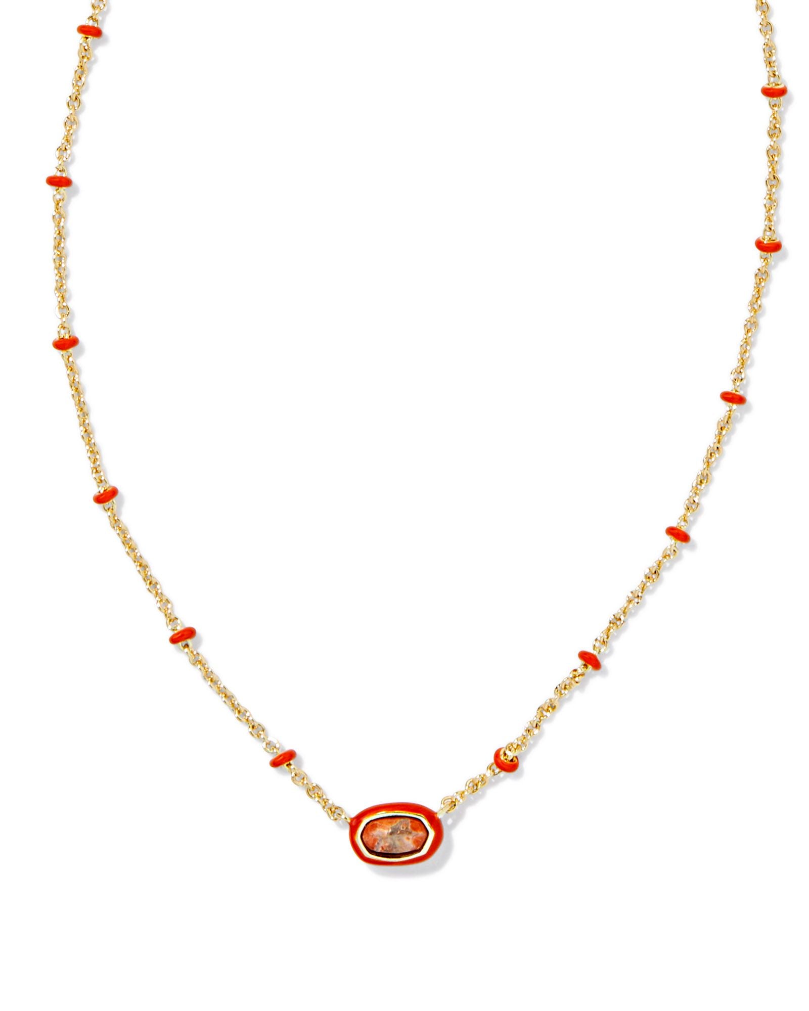 Mini Elisa Enamel Necklace Gold Orange Magnesite