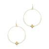 Gold Open Hoop with Squared Cross and Pearl Beads 1.75&quot; Earring