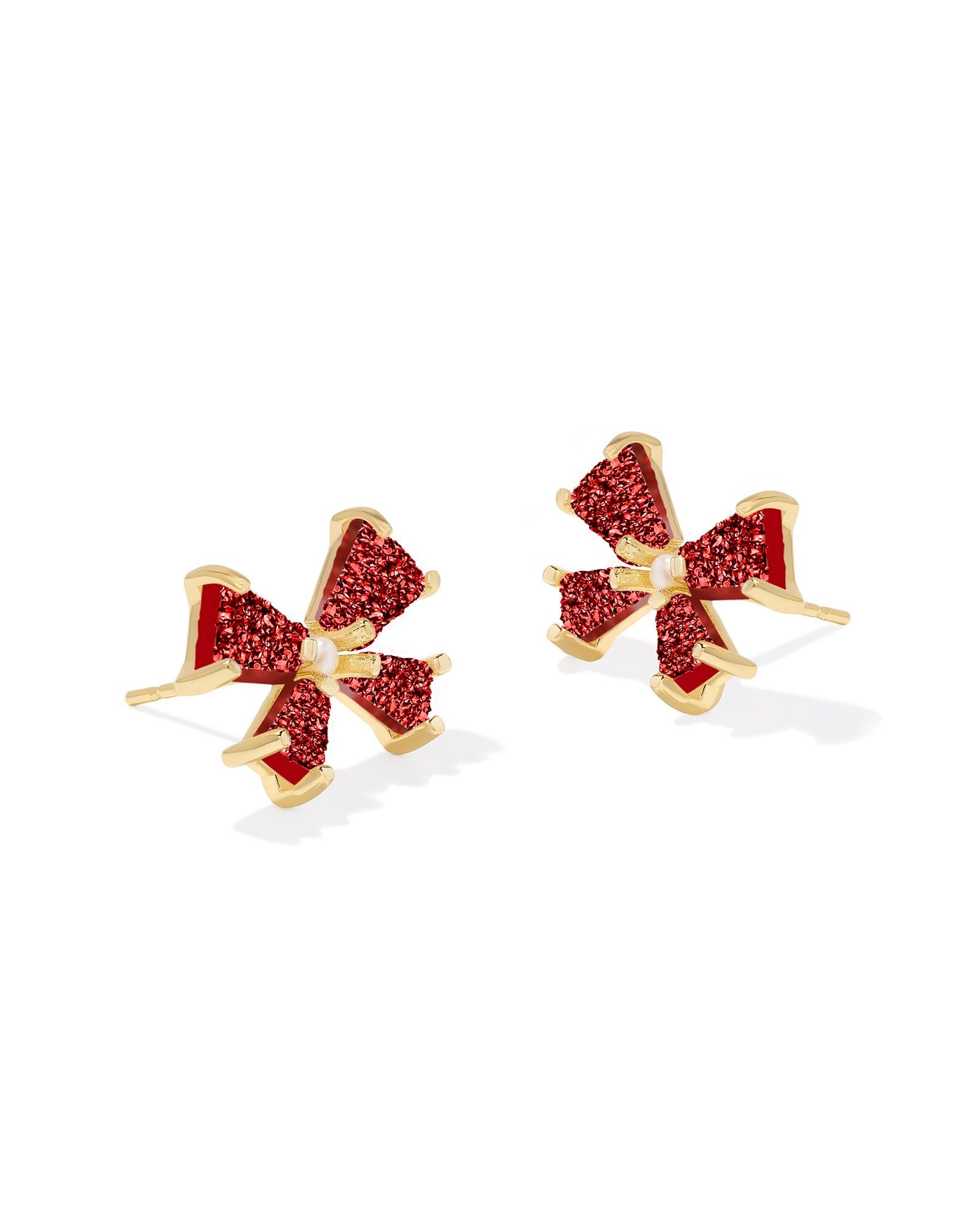 Blair Bow Gold Red Drusy Stud Earrings