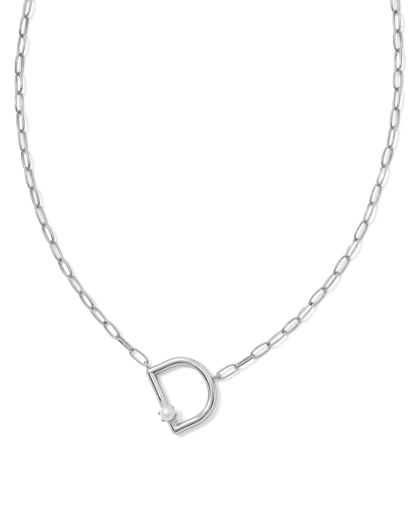 Pearl Letter D Silver Pendant Necklace