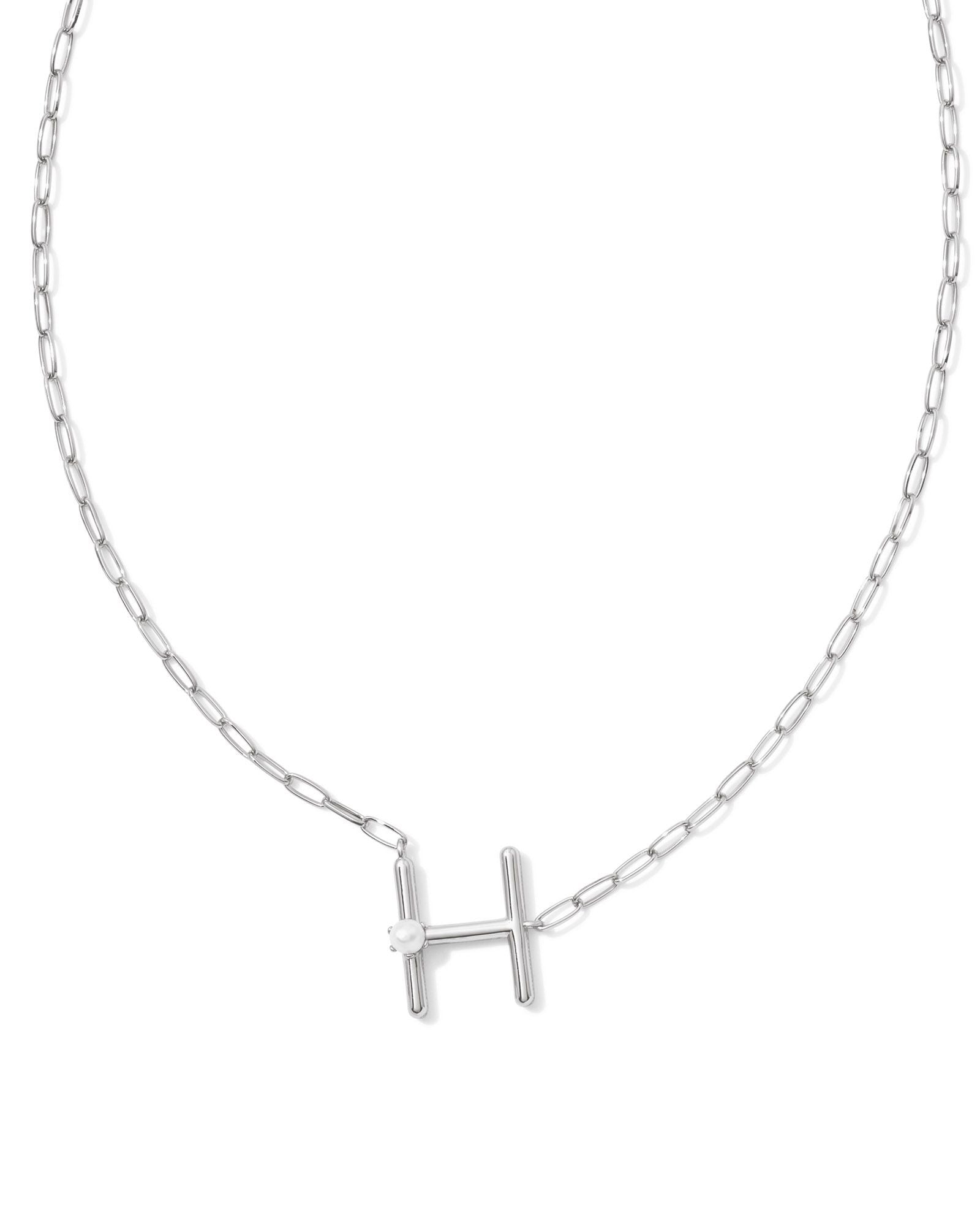 Pearl Letter H Silver Pendant Necklace