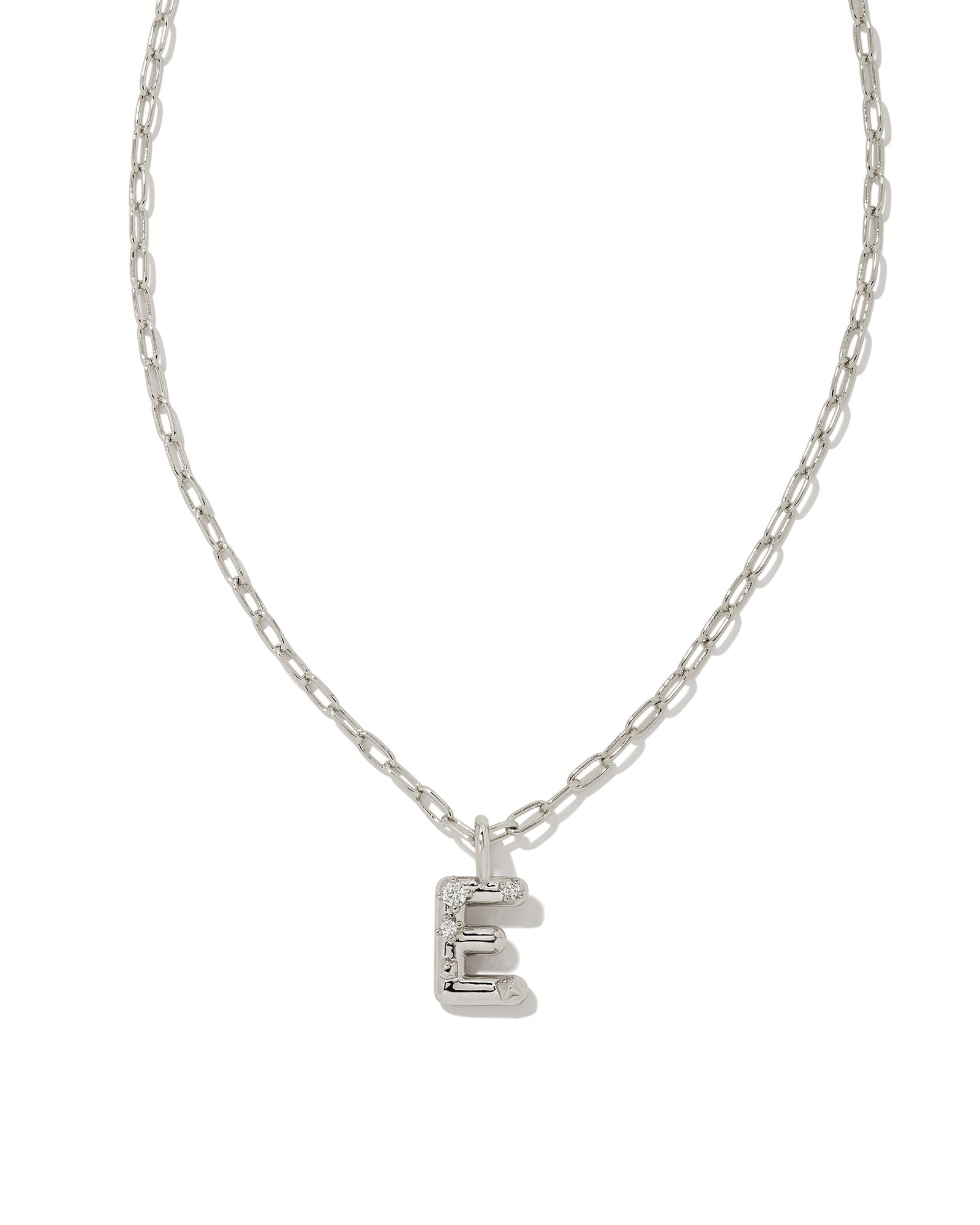 Crystal Letter E Silver Pendant Necklace