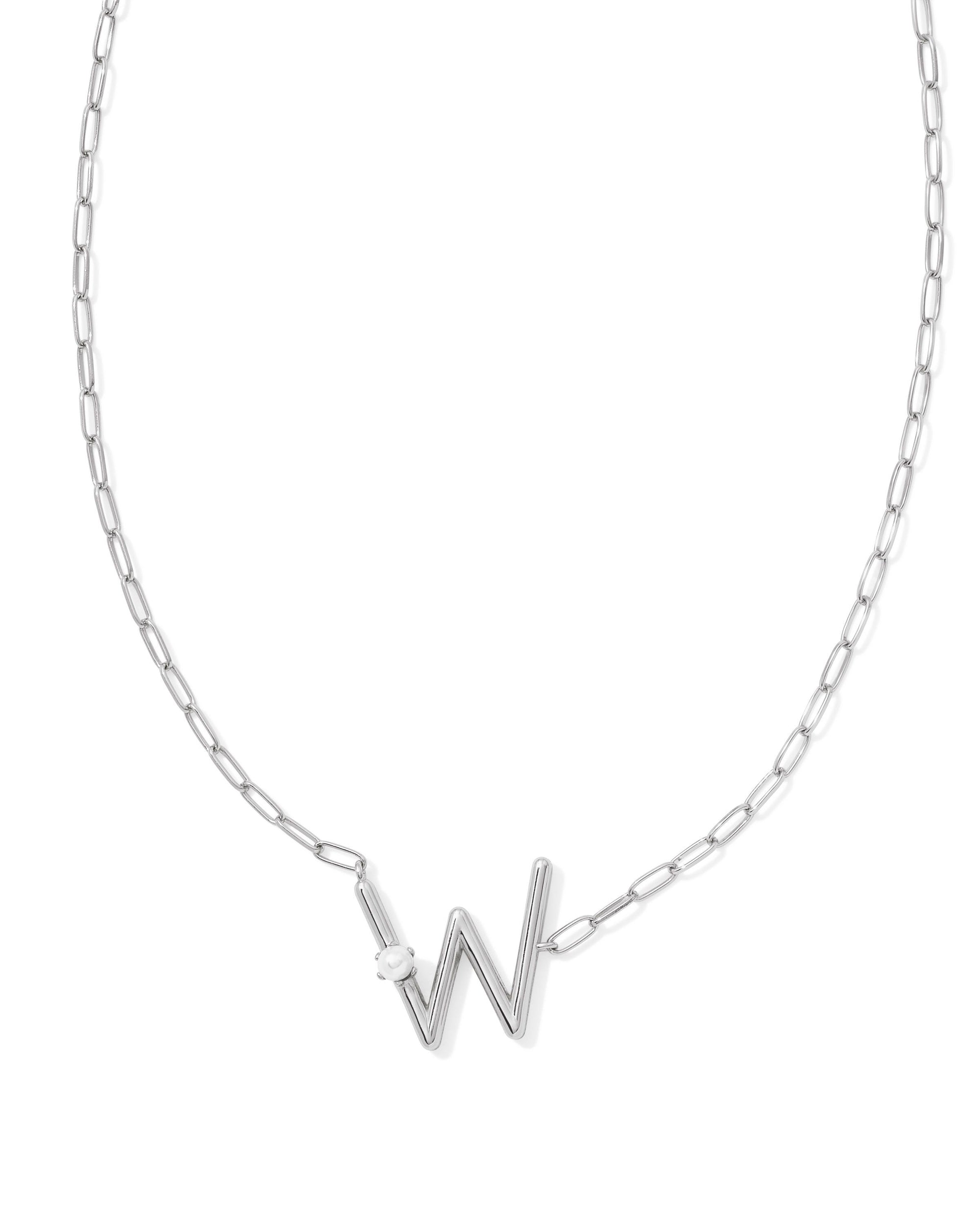 Pearl Letter W Silver Pendant Necklace