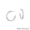 Water Resistant Silver 1&quot; 4MM and 2MM Beaded Hoop Earring